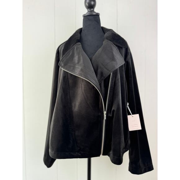 Lauren Conrad Women's Velour Moto Black Jacket, Size 2XL - Picture 3 of 8